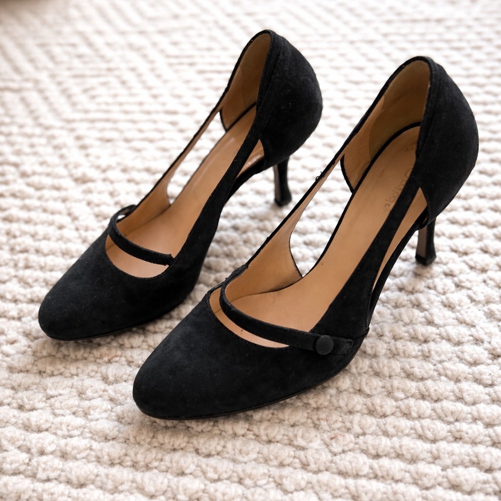 Vintage Hobbs London Navy Suede Women's Heels with Button Detail